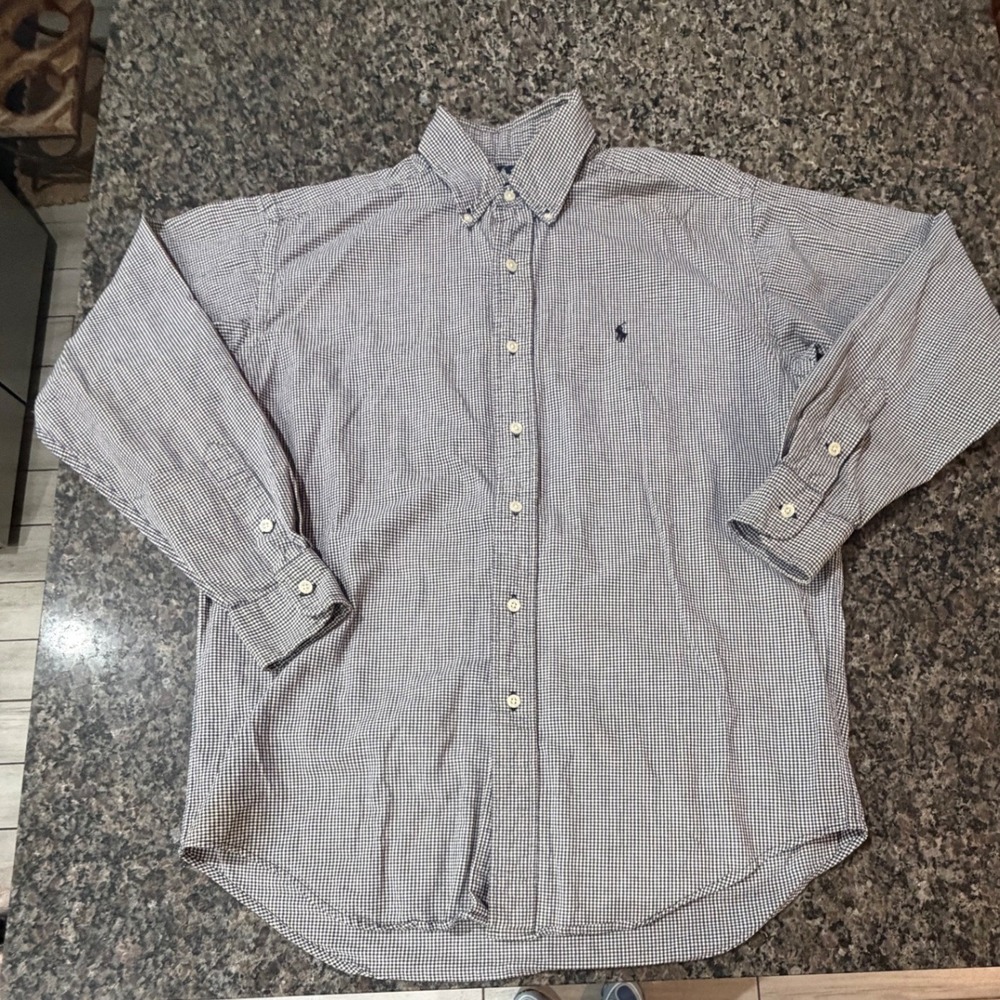 Ralph Lauren Blaire Mens Small Blue White Gingham Check Cotton Button Down Shirt